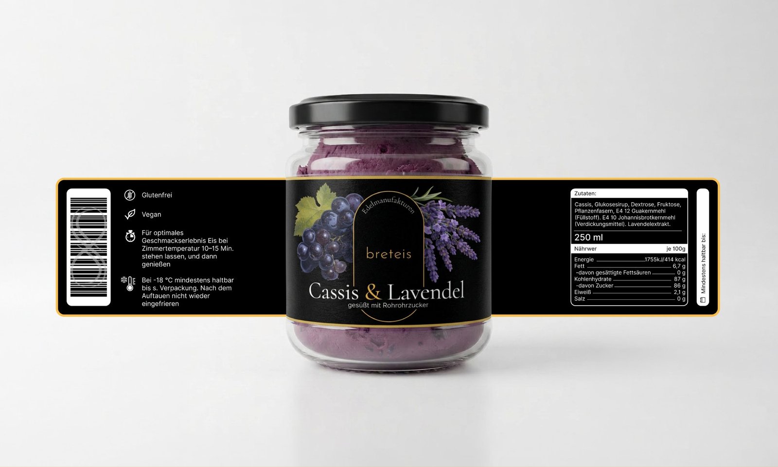 Breteis Cassis & Lavendel jar with the full label layout