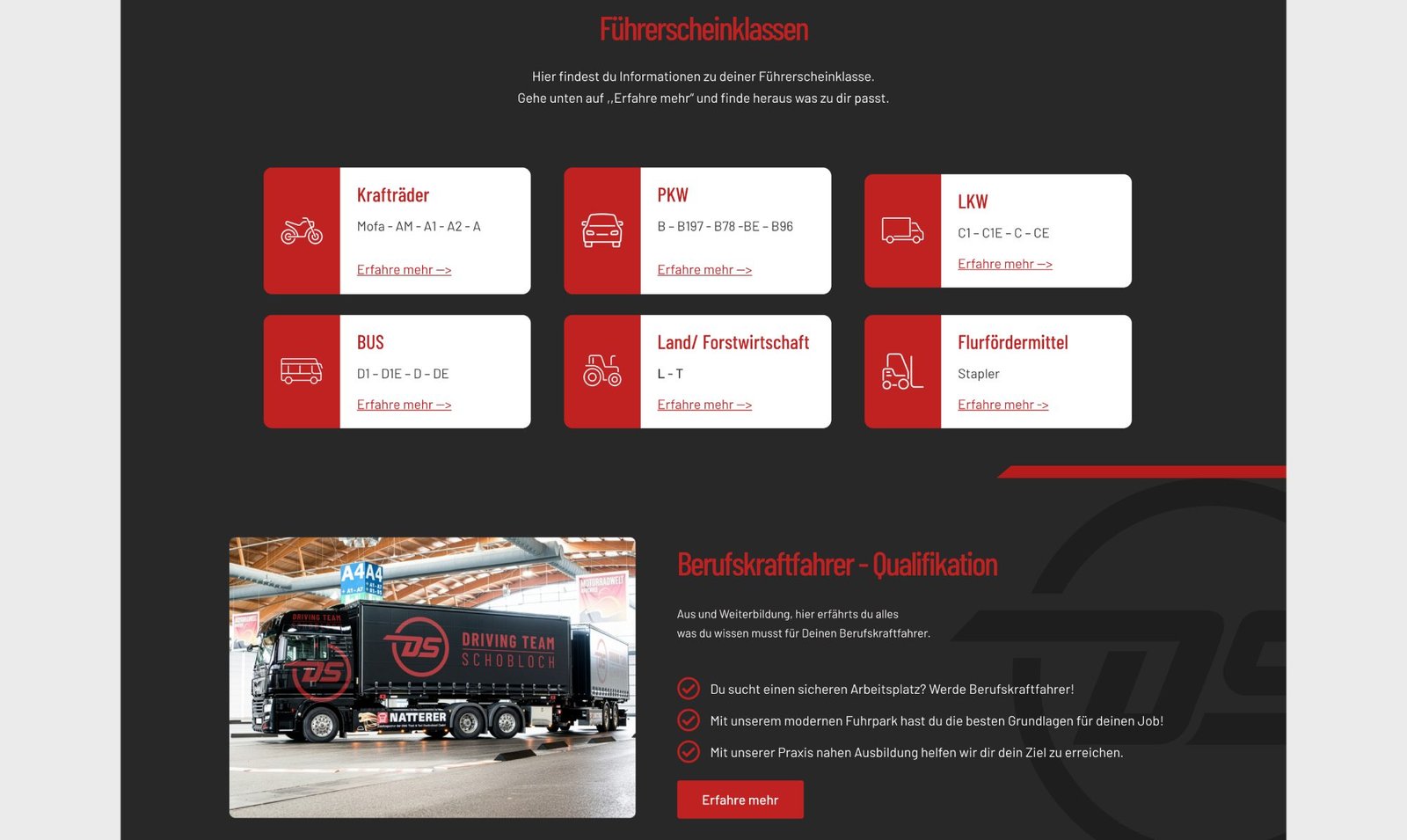 Website — license classes and professional driver qualification